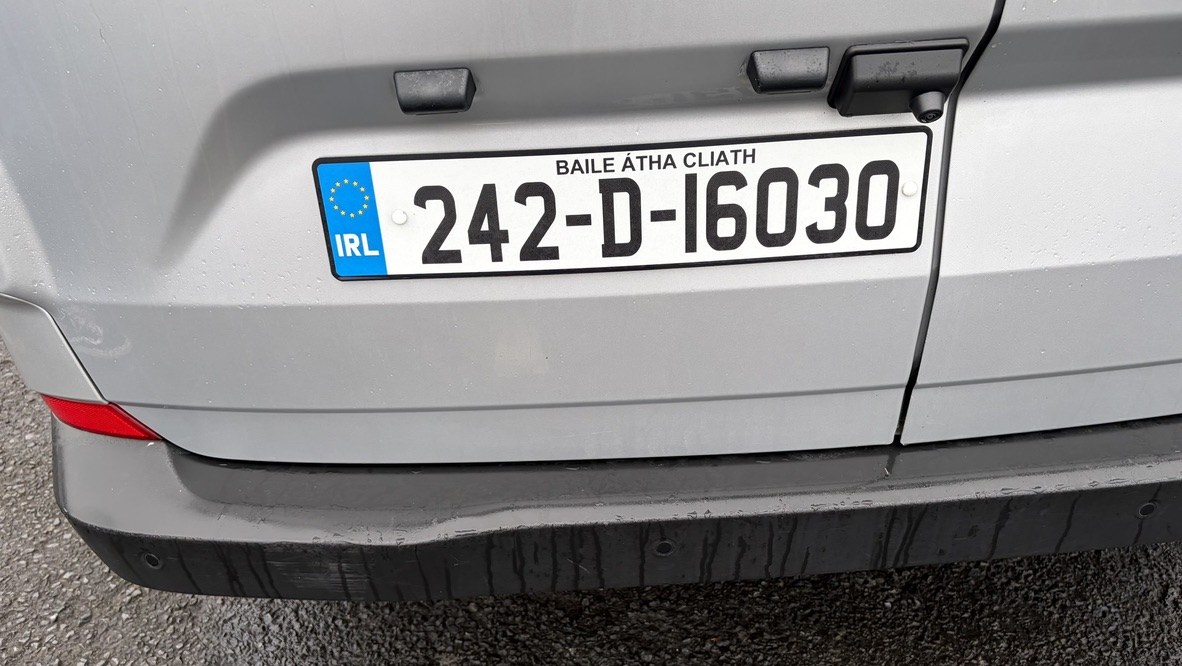 Rear of the van showing Irish registration plate 242-D-16030